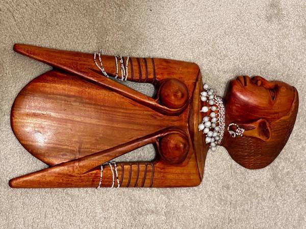 African Carved Wood Folk Art Tribal Statue, Woman 1