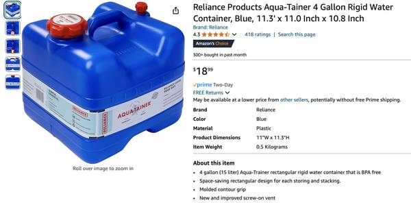 4 Gallon Water Container 1