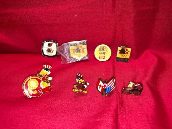 Vintage 1984 Olympics Pins: United Airlines, Busch, Xerox, Canada Flag 1