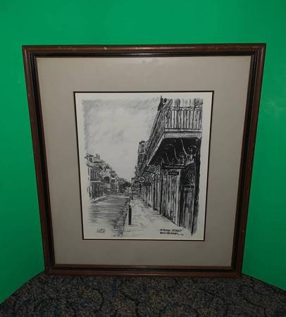 1981 Brent McCarthy Framed French Quarter Sketch of St Peter Street 1