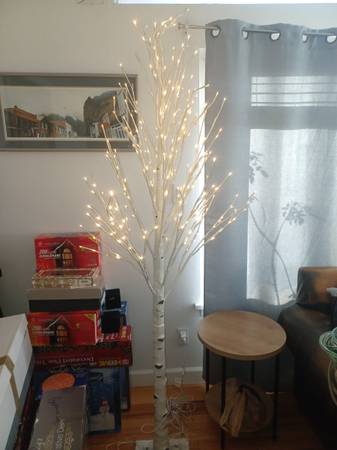 7-ft-tall Resin Birch Tree with Integrated LED Lights 1