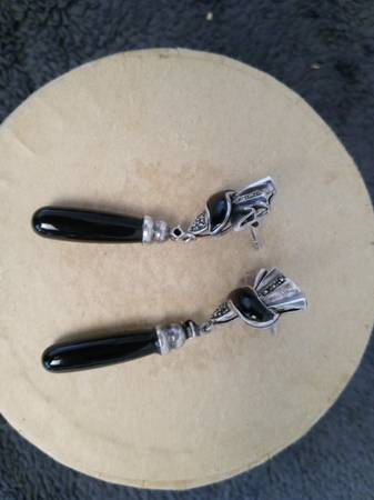 vintage 925 silver and onyx drop earrings 1