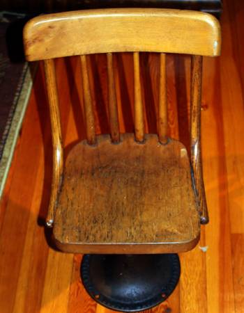Antique School House Solid Oak Pedestal Chair Cast Iron Base 1