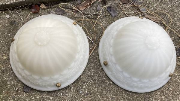 2 matching inverted satin glass dome chandelier 1