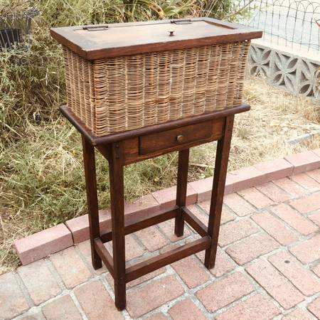 Rustic Rustic 1920s one piece woven/wood Sewing Box/Console Table 1