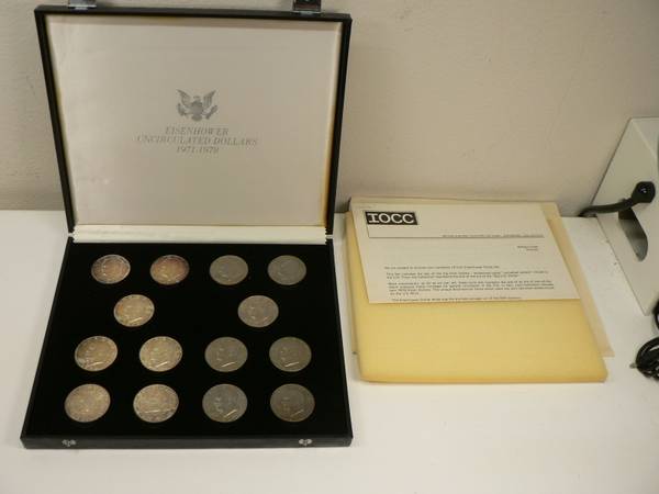 14 Eisenhower Silver Dollar Coin Collection 1971-1978, Case, COA 1