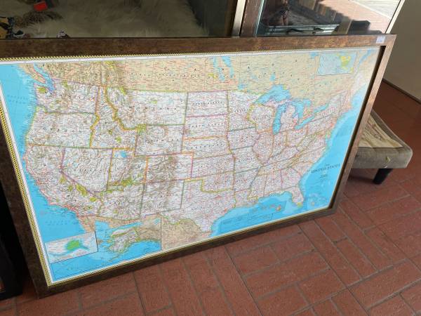 National Geometic Blue USA map framed 1