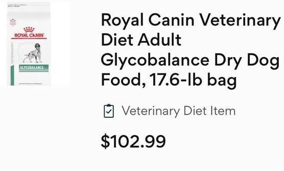 ROYAL CANIN VET DIET ADULT GLYCOBALANCE DOG FOOD,17.6 LB., $50 (Dawsonville)63739435031555120