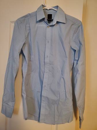 Baby Blue Polka dot Button Down Dress Shirt (Men's XS) 1