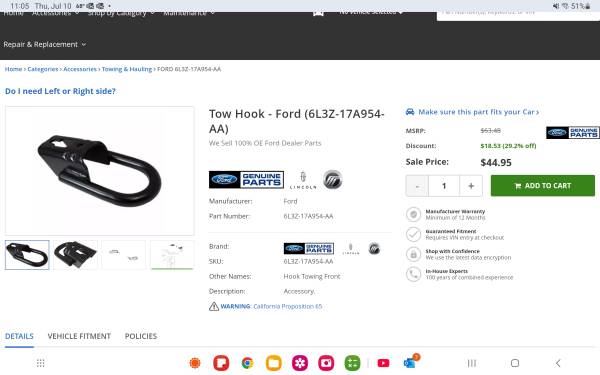 Tow Hook - Ford (6L3Z-17A954-AA) 1