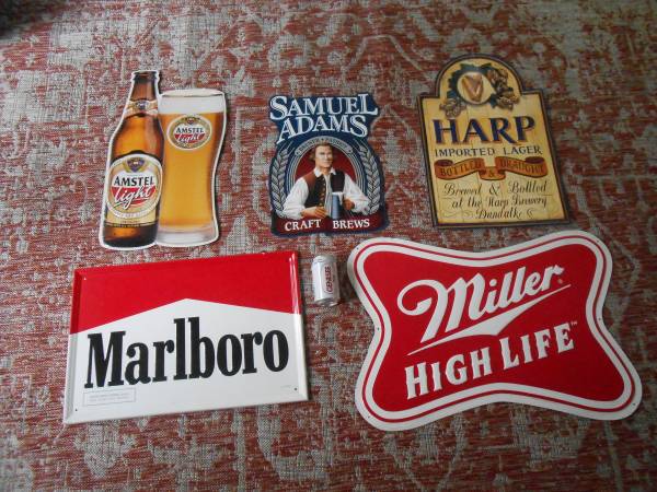 Lot vtg 90's assorted metal signs Beer and 1 Marlboro cigarette 1