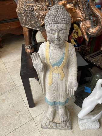 Hand-Carved Limestone Standing Buddha Statue – Abhaya Mudra 1