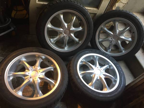 17'' 5 lug universal aluminum wheels with new 235-45-17 tires 1