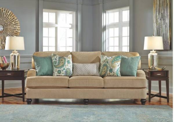 Comfortable Sofa 3 Seat Tan Beige Gold Taupe Fabric Couch Transitional style 1