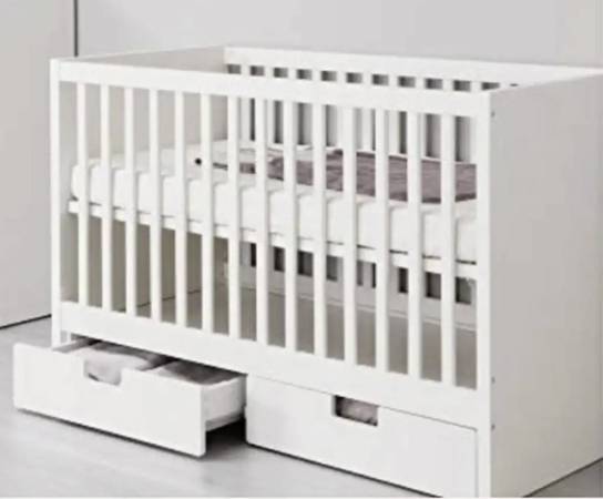 3 in 1 IKEA STUVA Solid Wood in White Baby Crib w/2 Storage and Lulaby 1