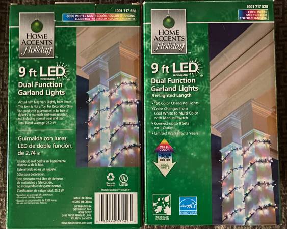 2 boxes each 9 ft. 150-Light LED multicolored Garland Lights with Dual 1