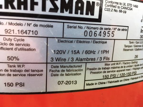 Craftsman Air Compressor 1