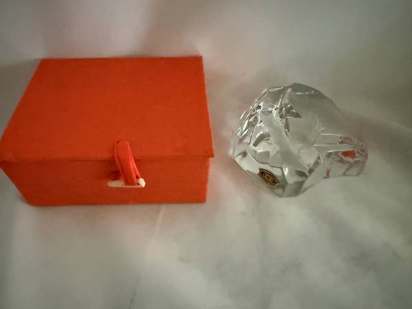 Val S'Lambert Clear Paperweight with Geometric/Floral Design - Belgium 1