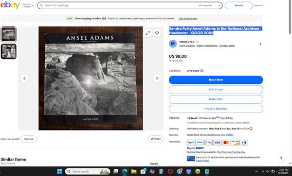 Sandra Forty Ansel Adams In the National Archives Art Book Cover Hard 1