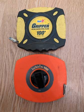 Lot, Gripper, Lufkin 100' steel tape measures 1