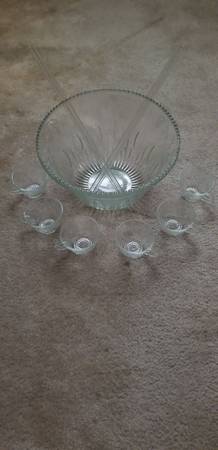 Punch Bowl w/glasses and glass mixers 1
