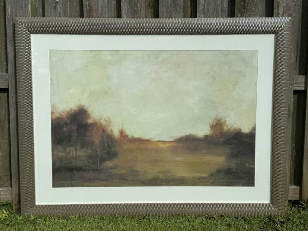 Litho Impressionist Landscape 62x47" Art Deco Woven Silver Mesh Frame 1