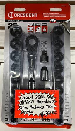 Crescent 25pc SAE 3/8” Drive Pass-Thru X6 Spline Mechanics Tool Set New 1