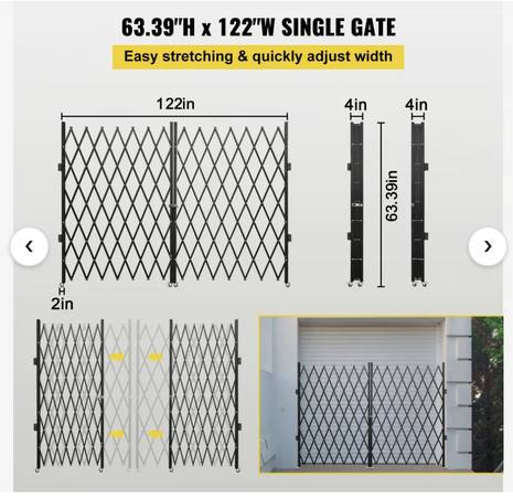 New Double Folding Security Gate, 5'H x 10'W Black Metal Door Gate 1
