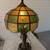 Tiffany Inspired Leaded Glass Table Lamp with drop crystals, Green & G 5 thumbnail