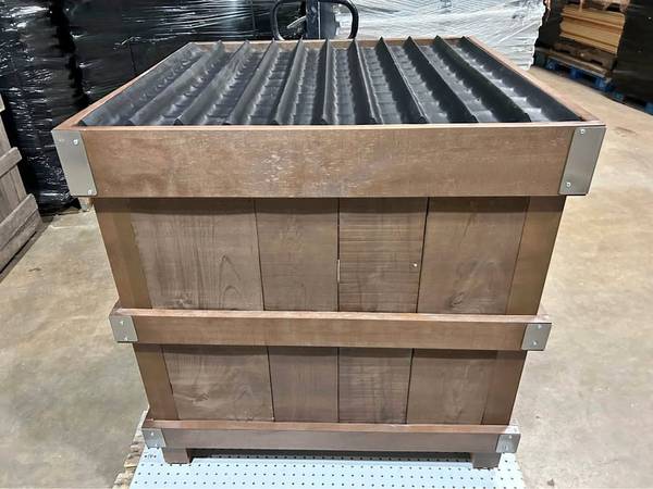 JSI brand produce table measures 36”x36”x37” high and has adjustable/r 1