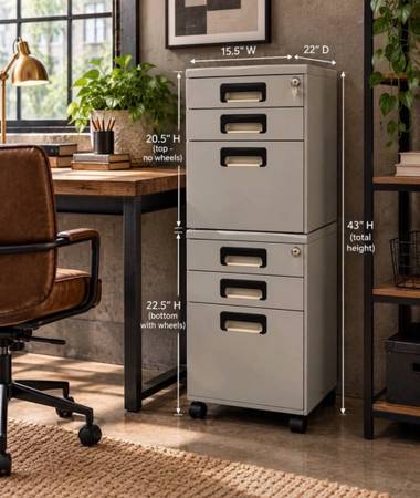 🩶Gray Stackable 3-Drawer Filing Cabinets – Rolling 1