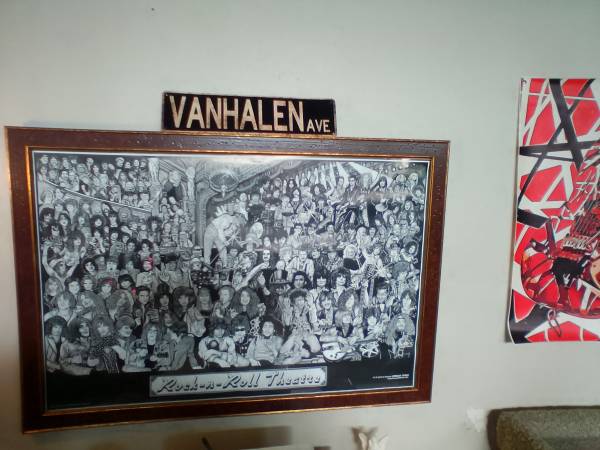 Old rock roll framed poster and 2 Van Halen signs,$50 for all or obo 1
