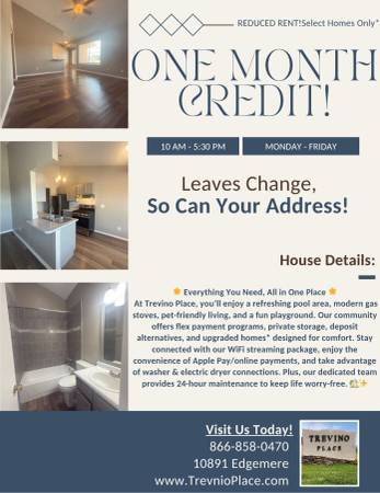 $1 / 1br - 🕷️ THIS DEAL IS UN-BOO-LIEVABLE – REDUCED RENT (Trevino Place on 10891 Edgemere)63971560005507120