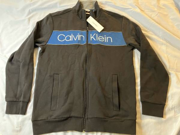 CALVIN KLEIN CK Black Zip Front Signature Soft Touch Fleece Jacket Men 1