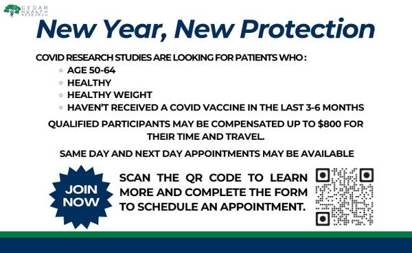 Healthy Volunteers Needed! Qualified participants may earn up to $800 1