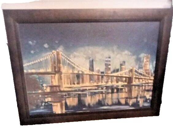 Panoramic New York City Bridge Framed Art Work, 39.5" x 29" 1