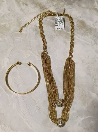 INC Layered Multi Row Mesh Chain Gold Tone Crystal Disco Ball Statement Necklace 1