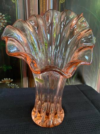 Vintage Italian Murano Lavorazione Peach Blown Glass Vase! 1