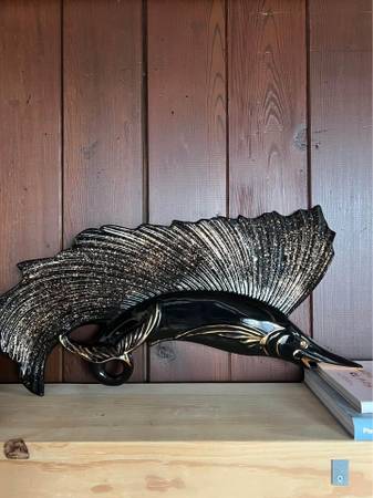 Vintage Black & Gold Ceramic Marlin Wall Art – 22” 1