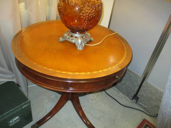 Round Leather Top Drum Table 1