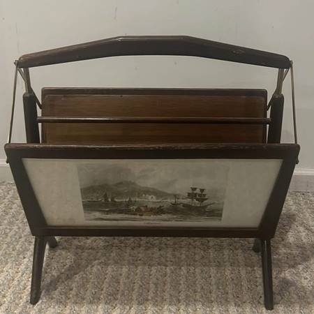 Vintage Walnut Collapsible Magazine Rack 1
