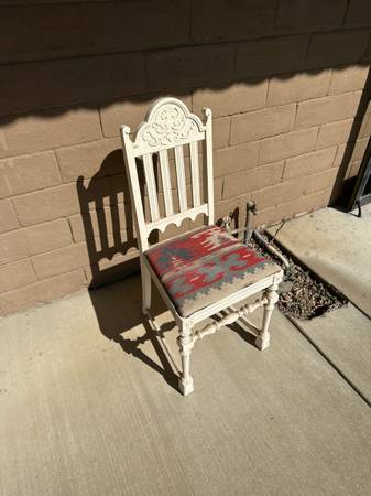 Antique Carved Wooden Chair with Handmade Turkish Kilim Seat 1