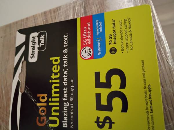 straight talk wireless 55 dollar gold unlimited card. 1