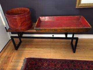 Vintage wood tray and round wood box, fundraiser for LA fire victims 1