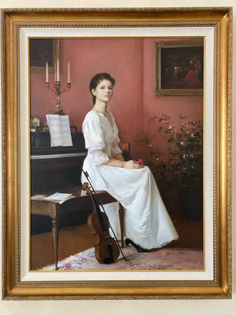 Signed An He Violin and Piano Painting 40 x 30" 1