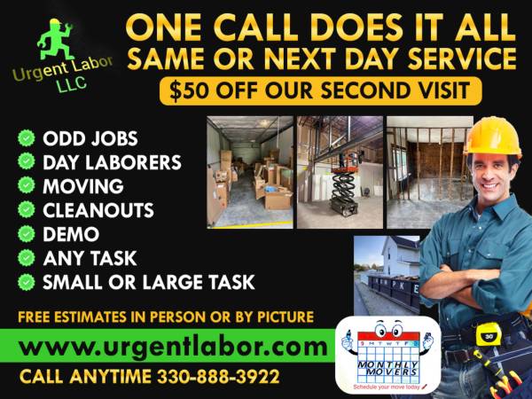 💢SAME DAY🟢FREE ESTIMATE💢DAY LABOR🟢MOVING💢CLEANOUTS🟢ODD JOBS 1