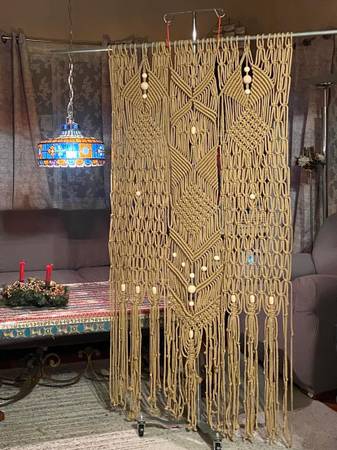 Macrame wall hanging, handmade, brown w/beads 1