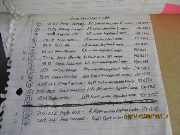 WINDOW REGULATORS -CHECK MY LIST TO SEE WHAT I GOT IN STOCK 1