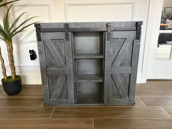 Rustic Wooden Cabinet With Sliding Rail Barn Doors 1