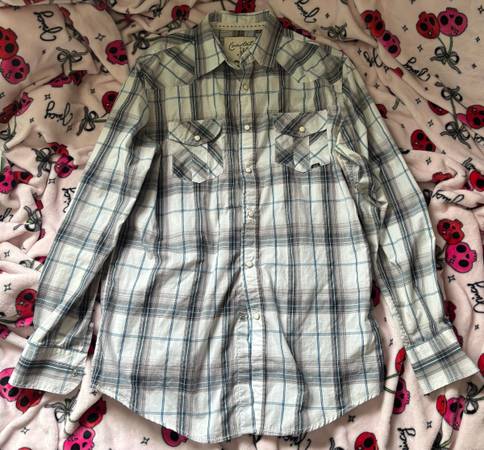 Coastal Plaid Button Down Shirt in White & Blue 1